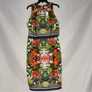 New York & Company Sleeveless Tropical Floral Print Midi Dress Size XL NWT